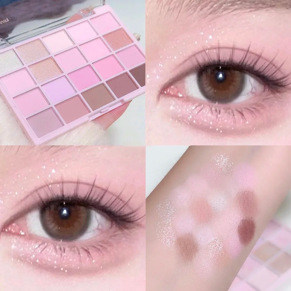 Paleta de Sombras de Ojos de 20 Colores – Tonos Románticos Ahumados y Rosados, Mate y Brillante, Alta Pigmentación, Resistente al Corrimiento, Maquillaje de Belleza